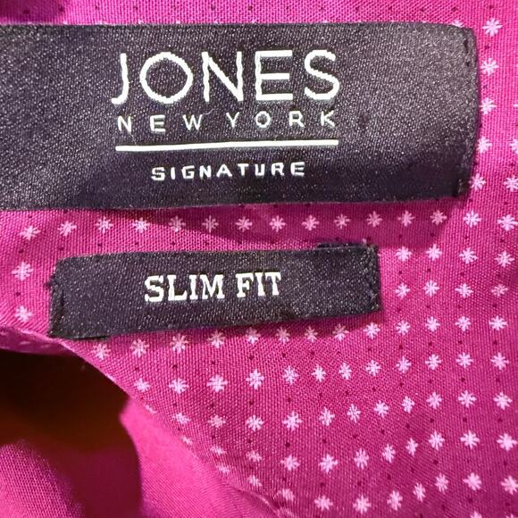 Jones New York Slim Fit Burgundy Long Sleeve Dress Shirt Men L Office Fall Work - Picture 3 of 7